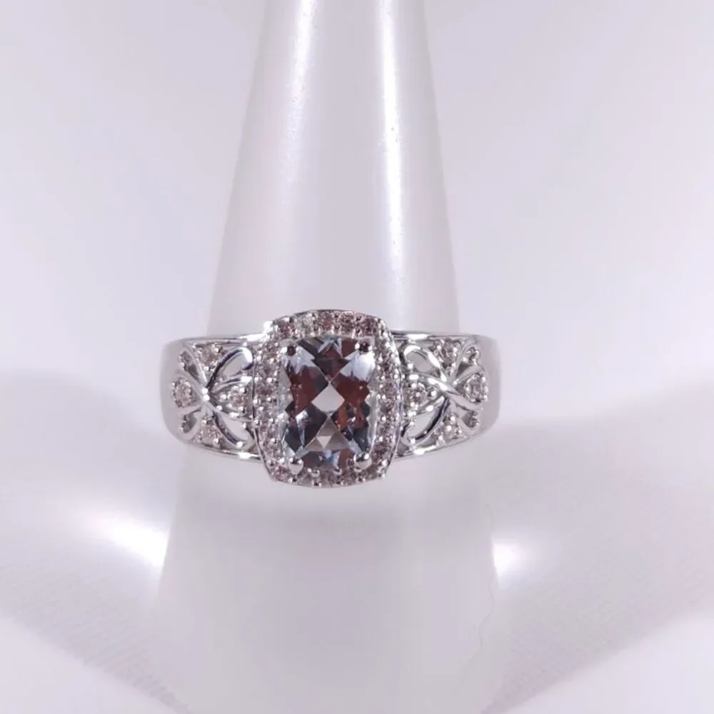 Aquamarine and Zircon Ring 1.1 Carats Size 8